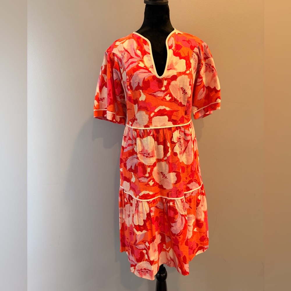 Vince Camuto Coral Pink Floral Tiered Dress